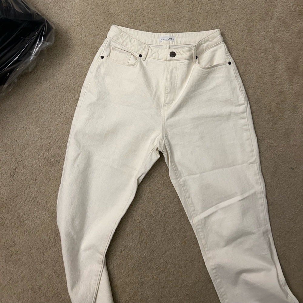 LOFT Cream Straight Leg Jeans